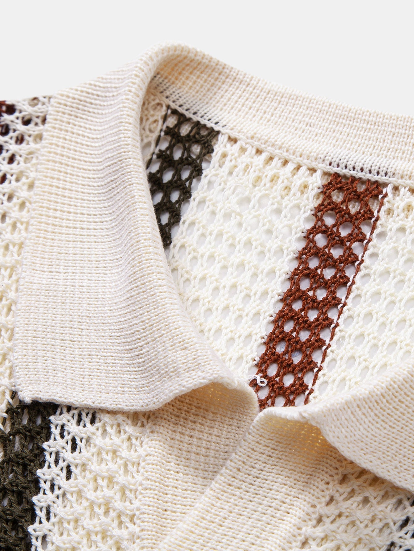 Striped Crocheted V-Neck Polo