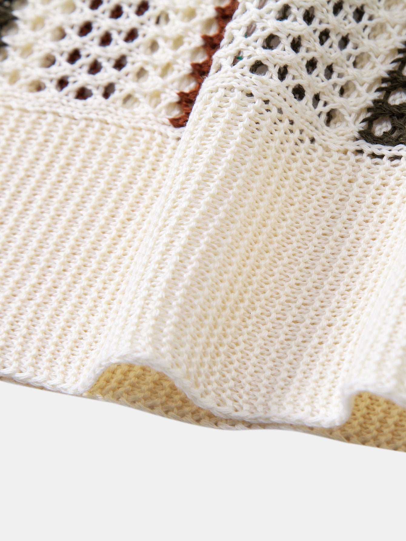 Striped Crocheted V-Neck Polo