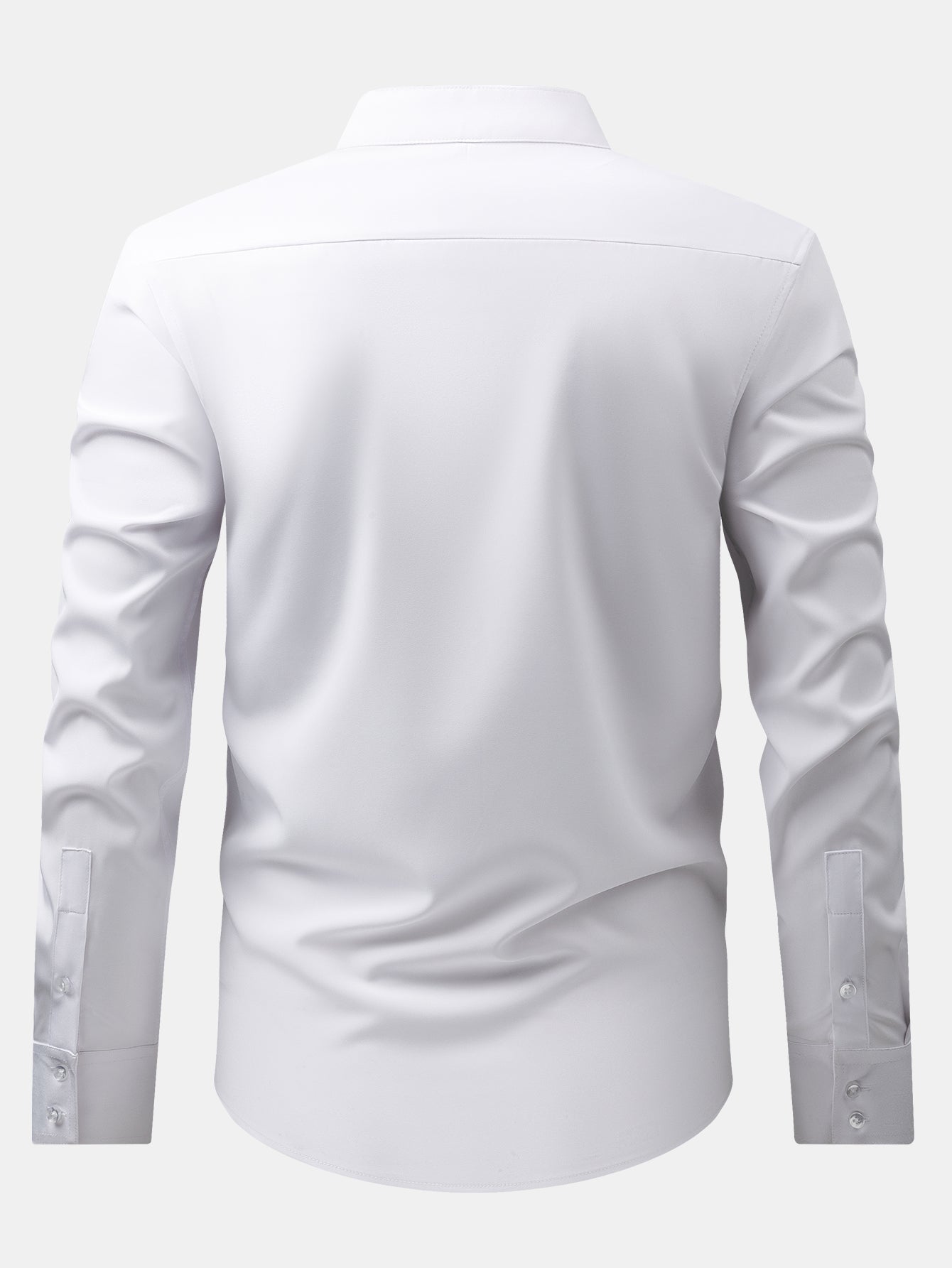 Wrinkle-Free Covered Button Placket Stand Collar Shirt