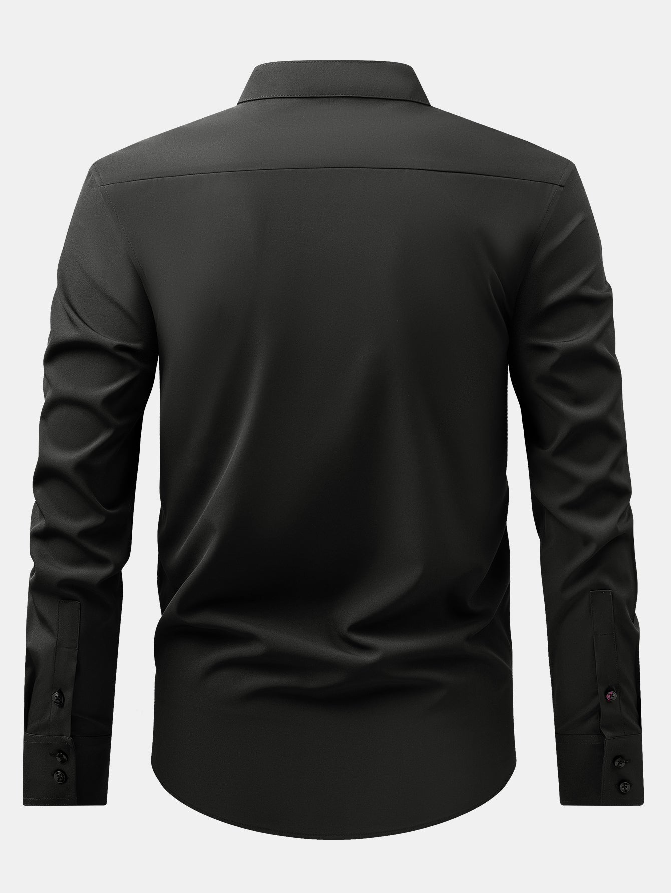 Wrinkle-Free Covered Button Placket Stand Collar Shirt