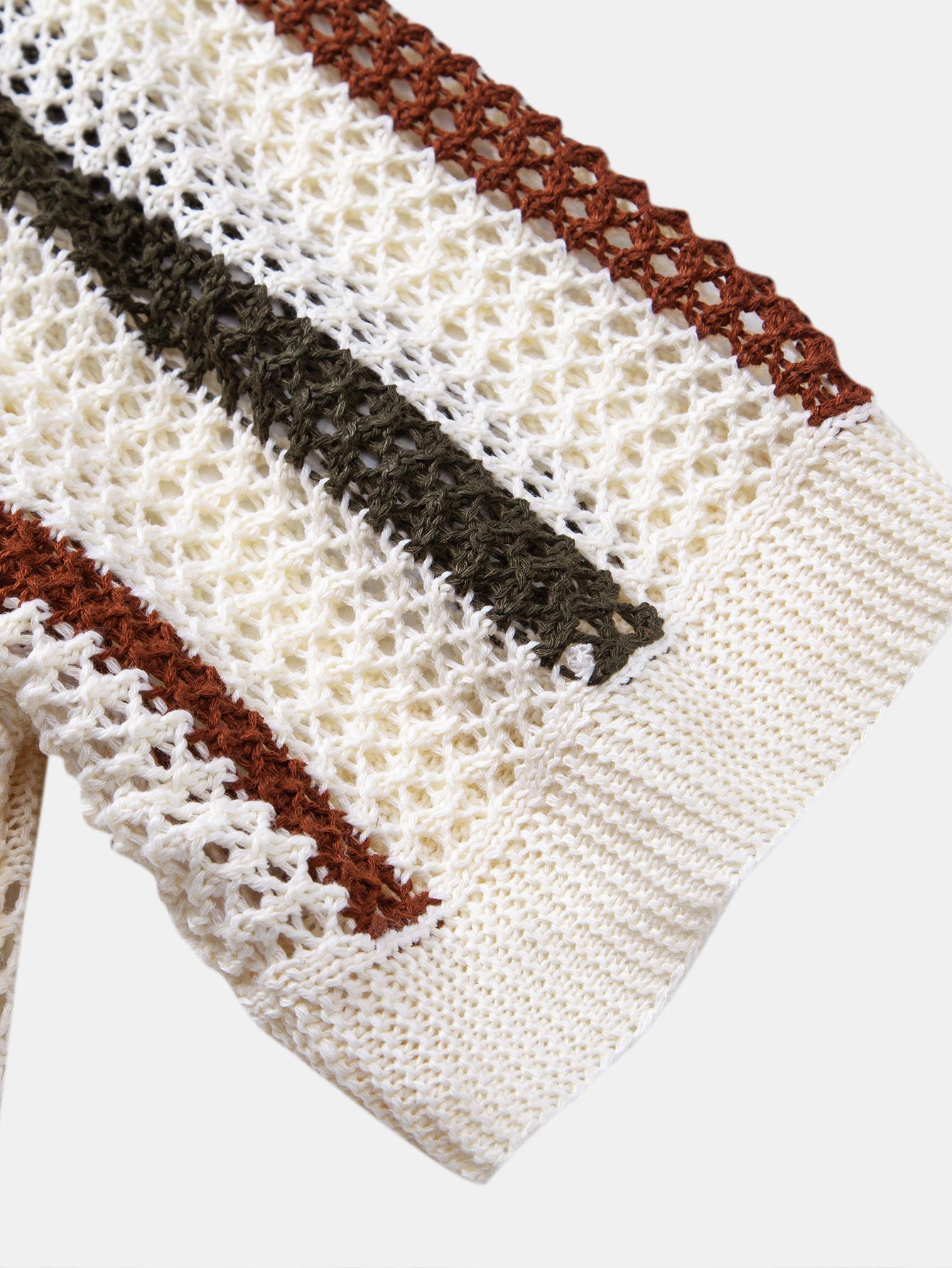 Striped Crocheted V-Neck Polo