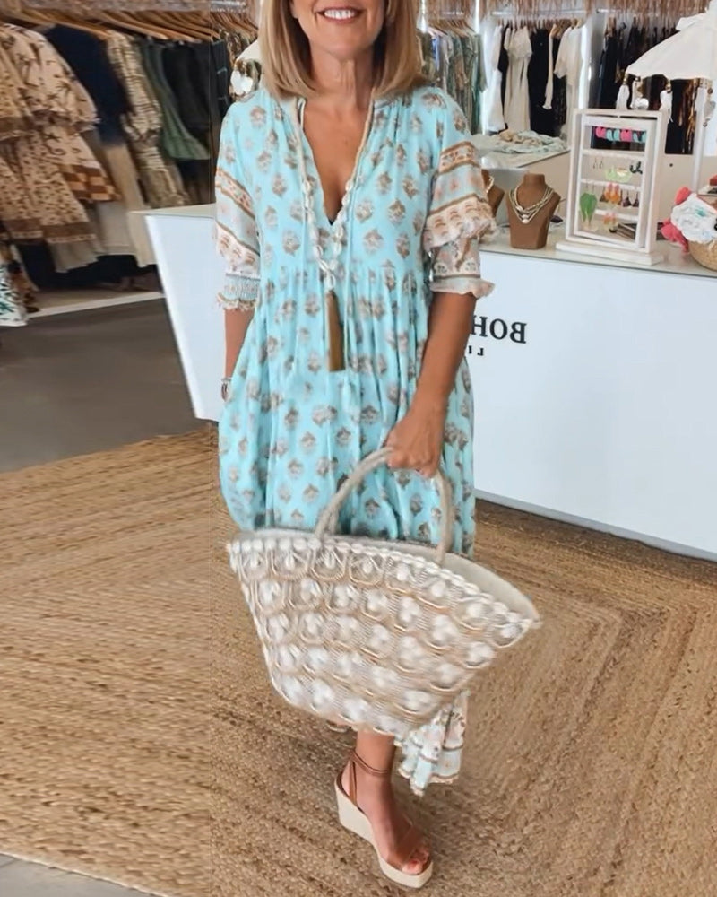 AIYRA™ - V-NECK PRINT DRESS