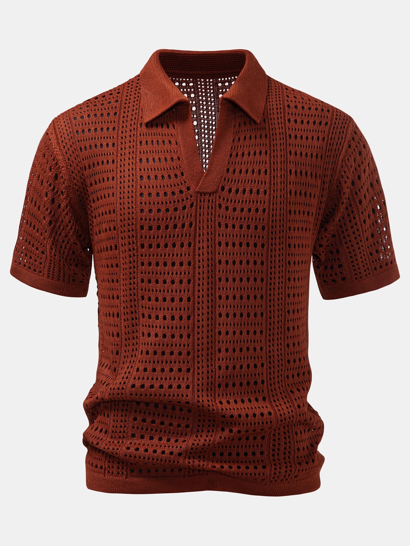 Hollow Out V-Neck Polo Shirt