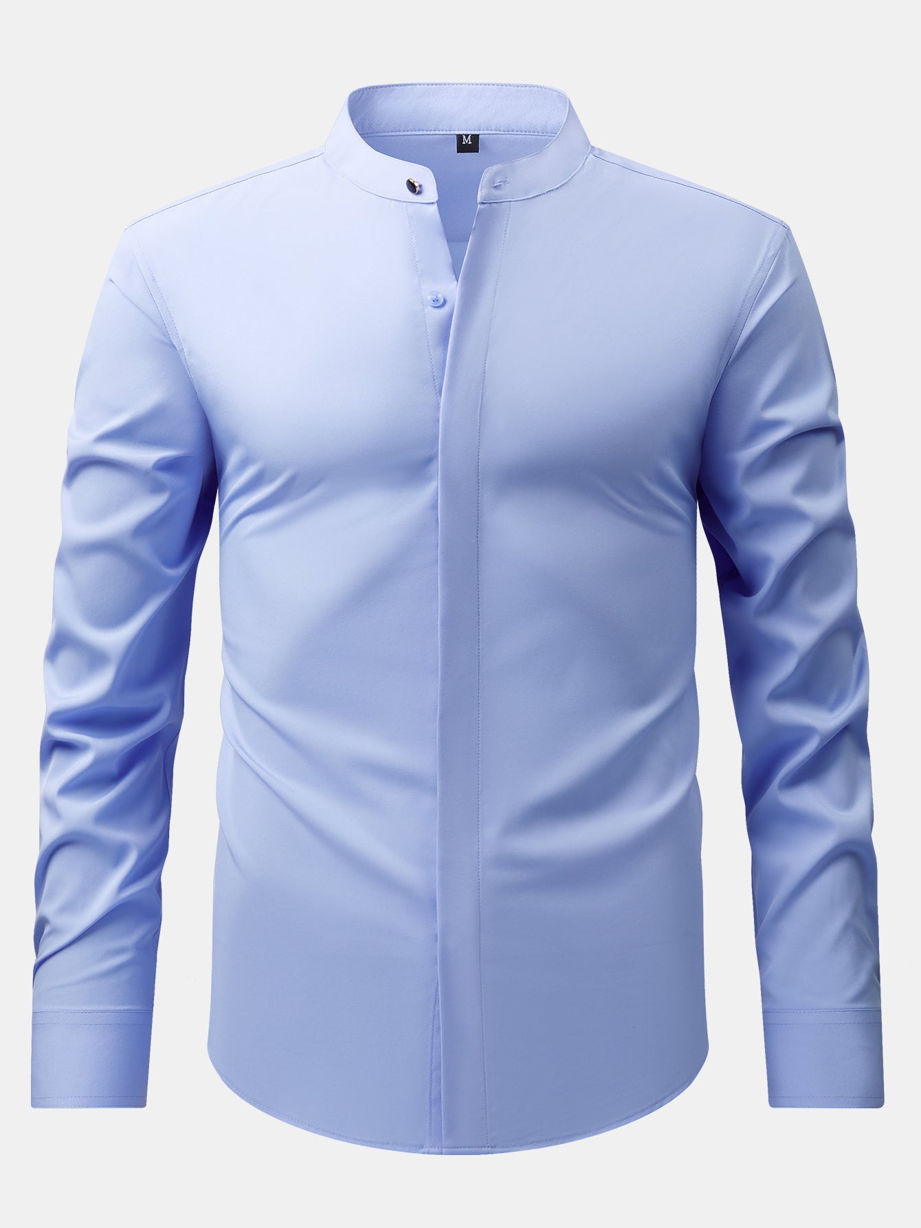 Wrinkle-Free Covered Button Placket Stand Collar Shirt
