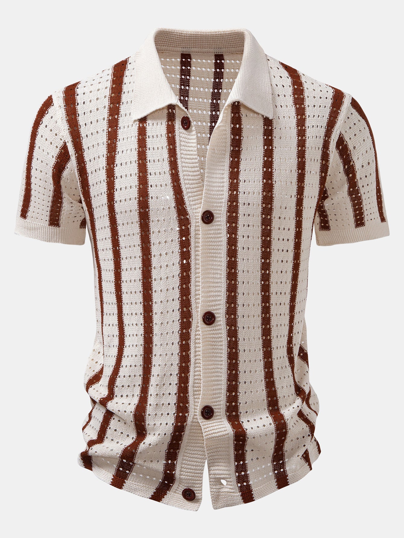 Striped eyelet knitted shirt