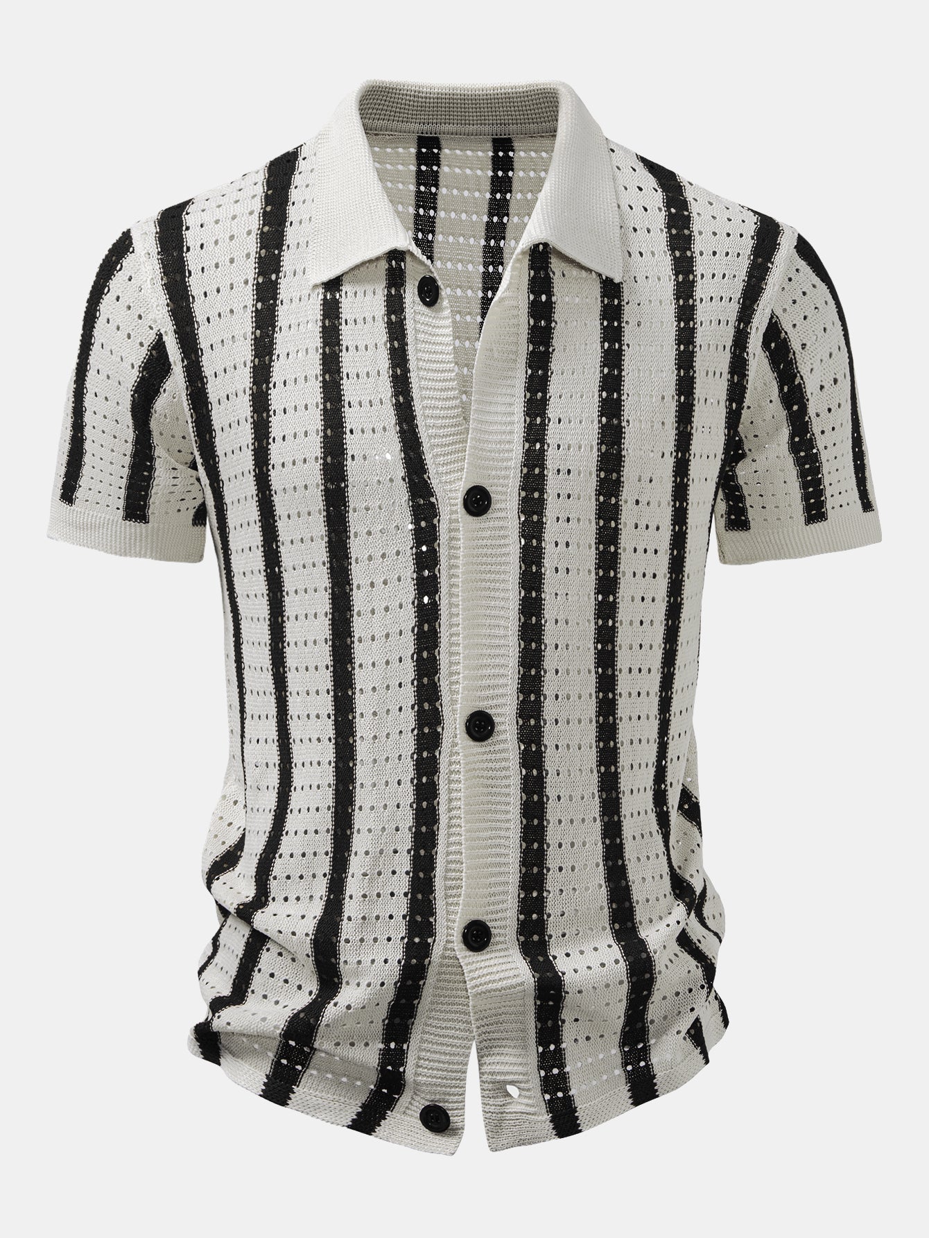 Striped eyelet knitted shirt