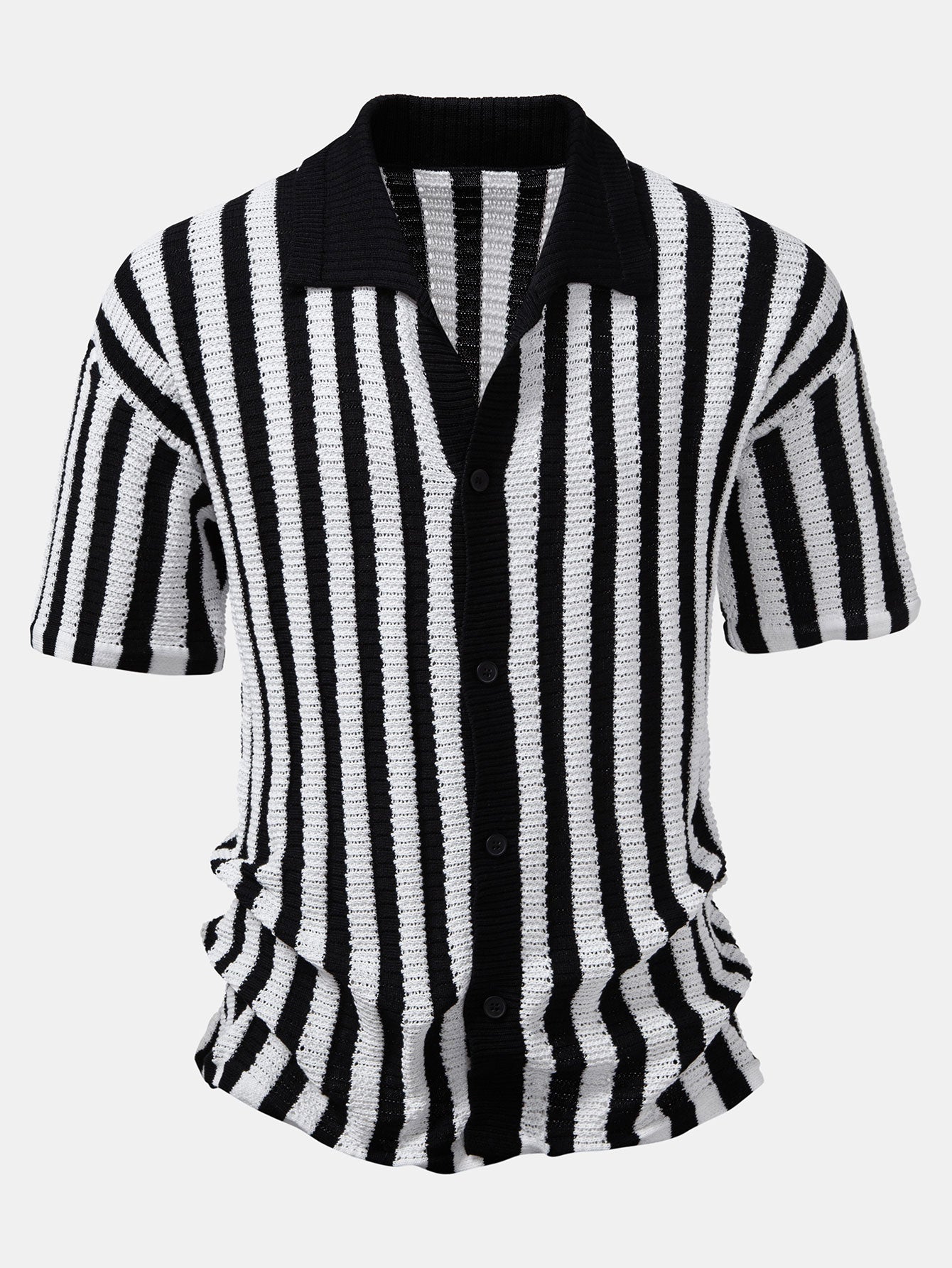 Shirt with Striped Crocheted Drop Shoulder