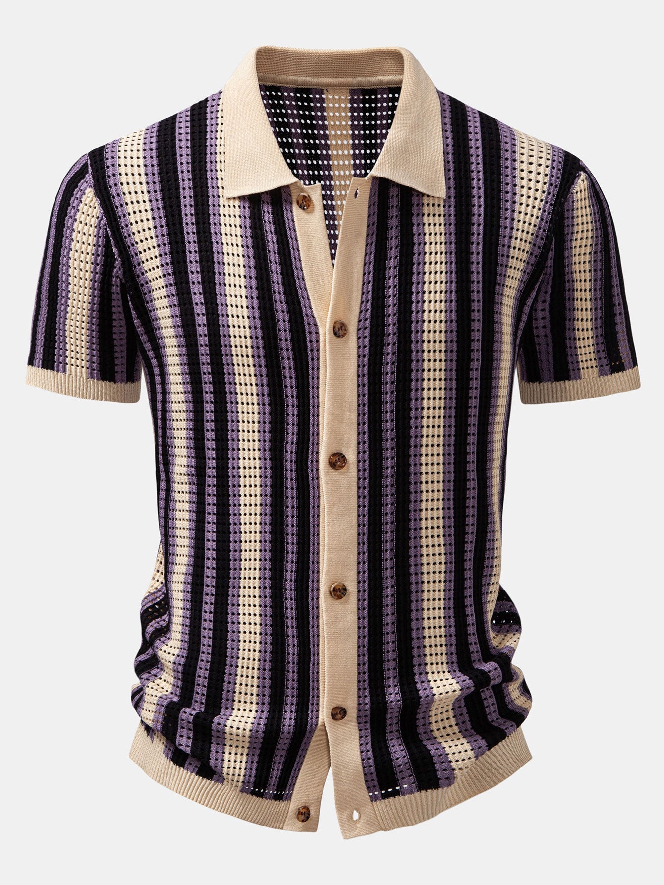 Striped Eyelet Crocheted Shirt