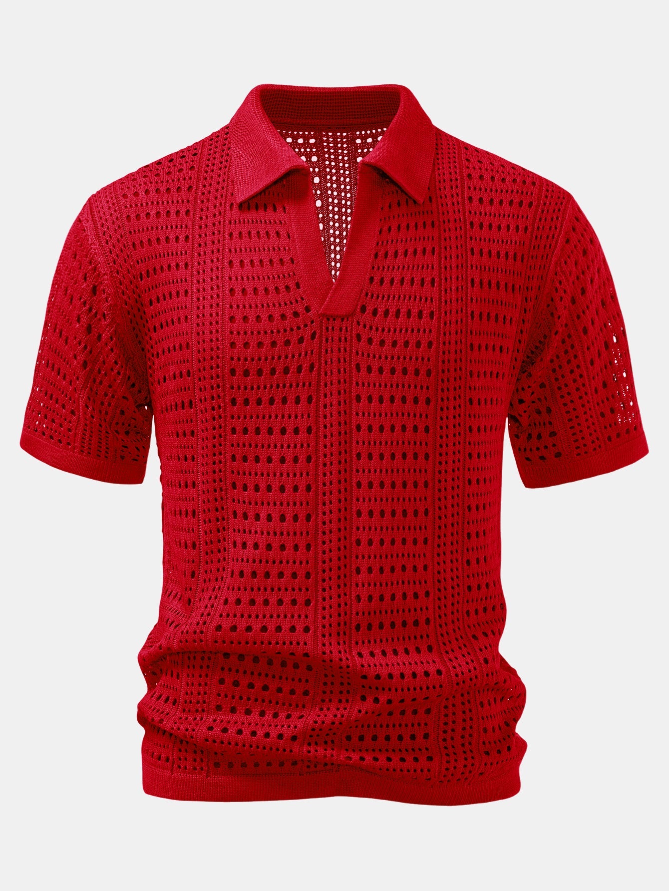 Hollow Out V-Neck Polo Shirt