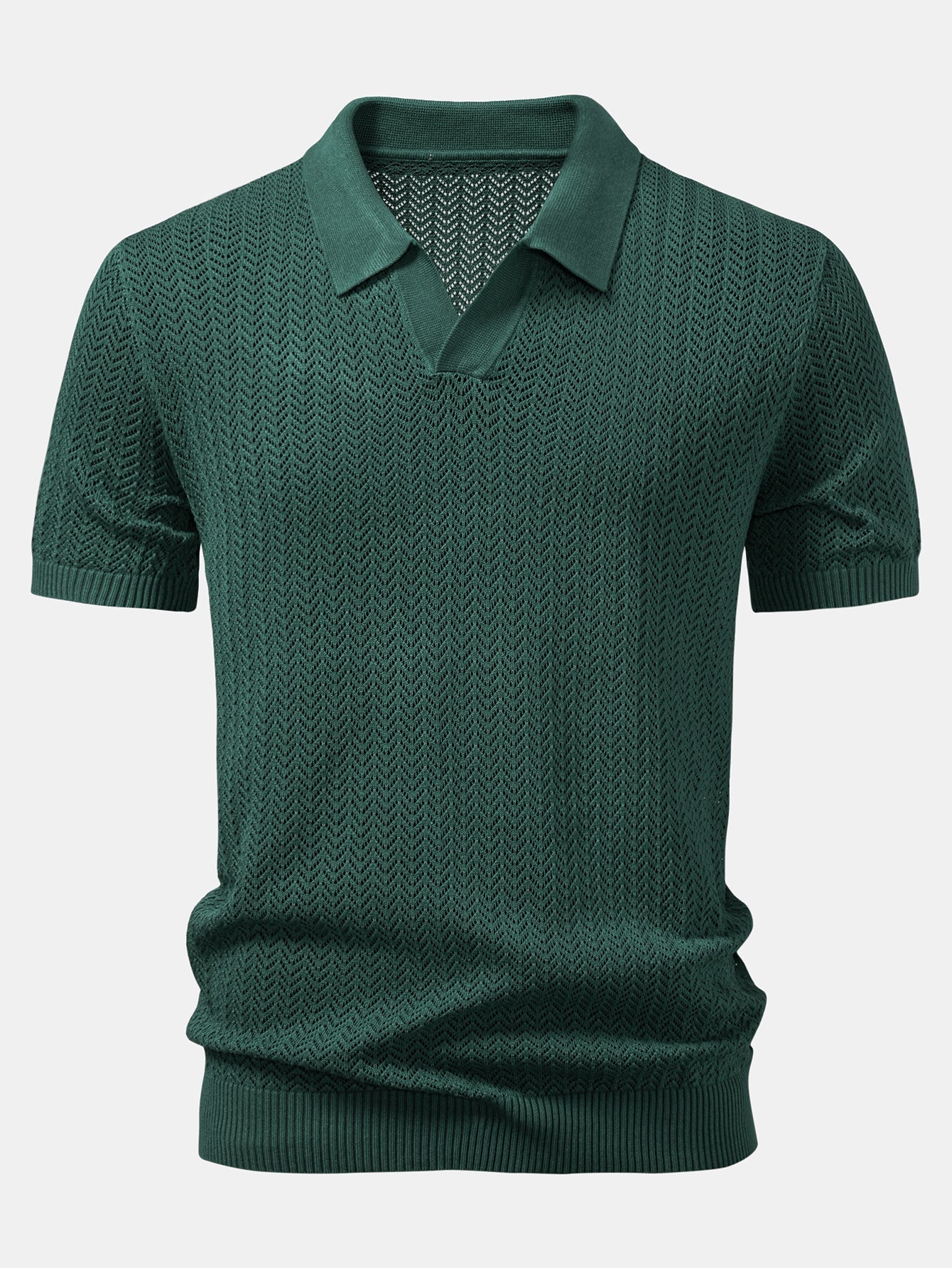 Structured Knitted V-Neck Polo Shirt