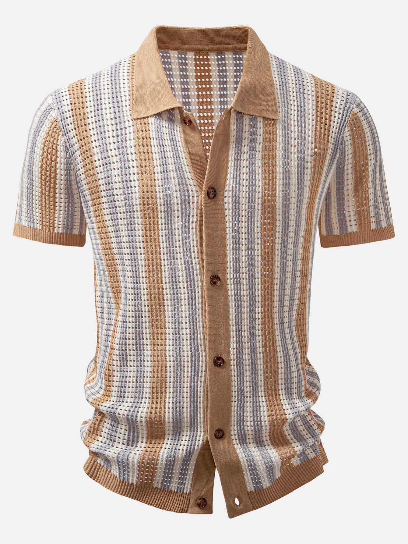 Striped Eyelet Crocheted Shirt