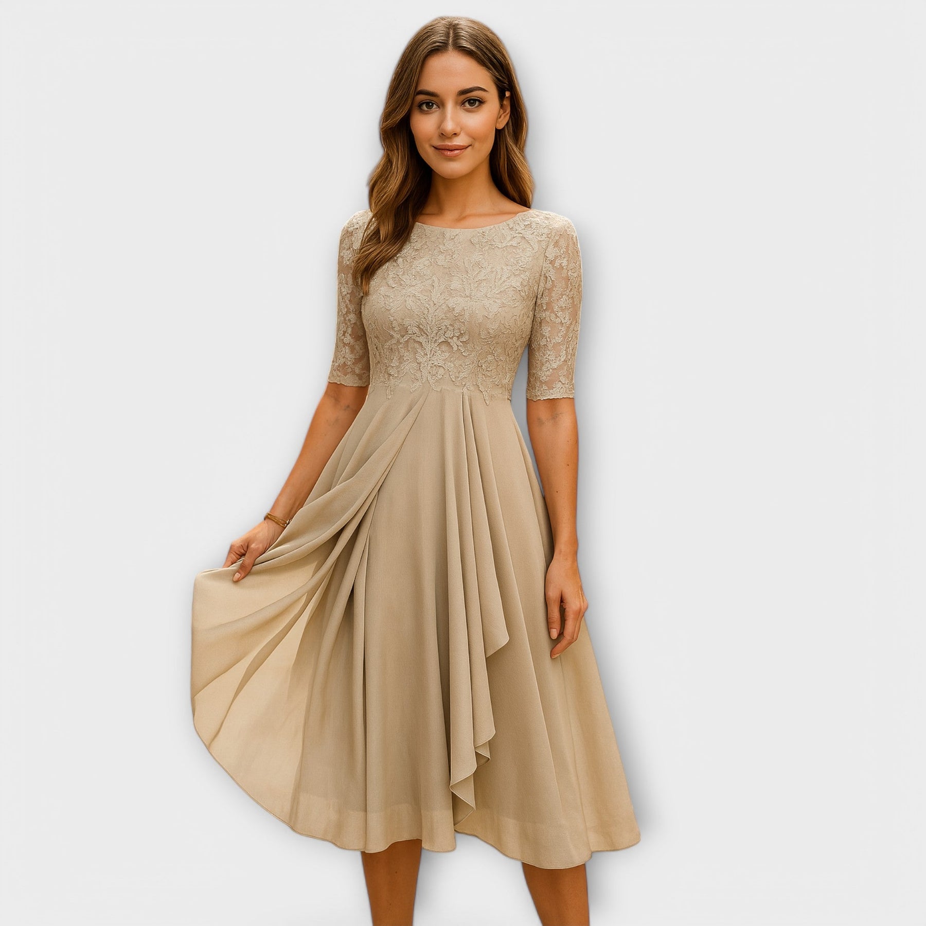 Karine™ - ELEGANT MIDI DRESS WITH LACE SLEEVES