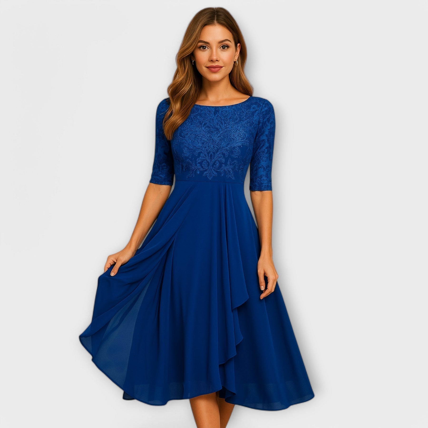 Karine™ - ELEGANT MIDI DRESS WITH LACE SLEEVES