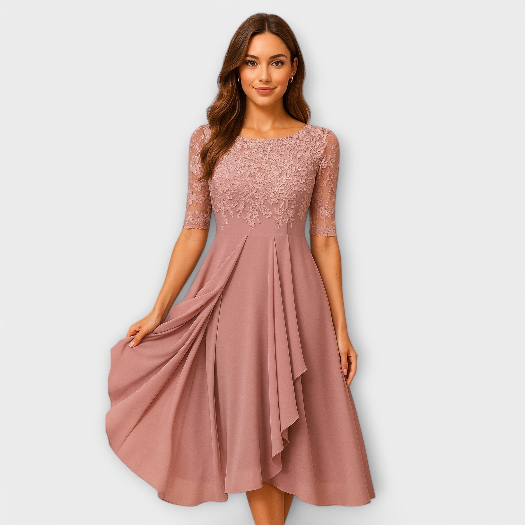 Karine™ - ELEGANT MIDI DRESS WITH LACE SLEEVES