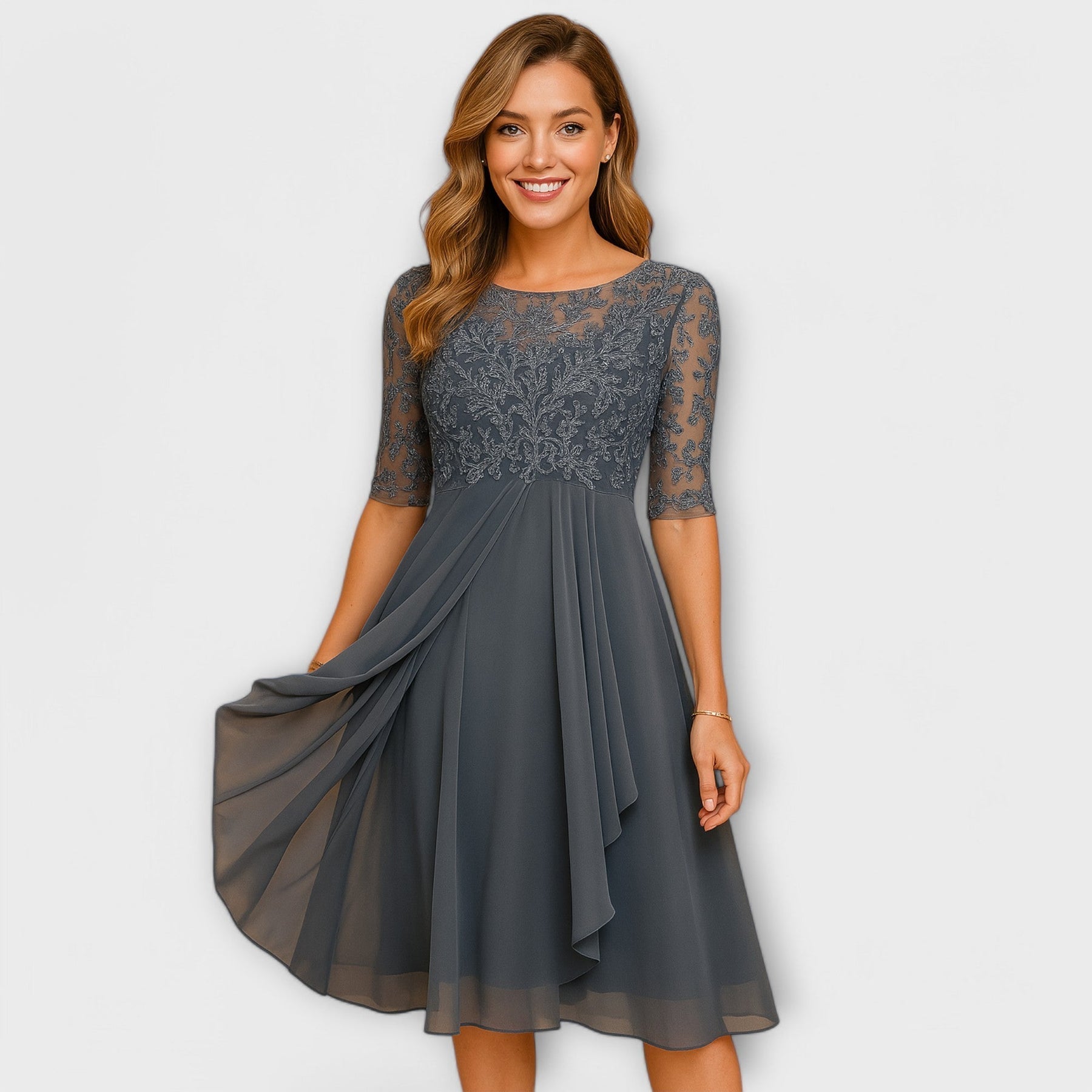 Karine™ - ELEGANT MIDI DRESS WITH LACE SLEEVES