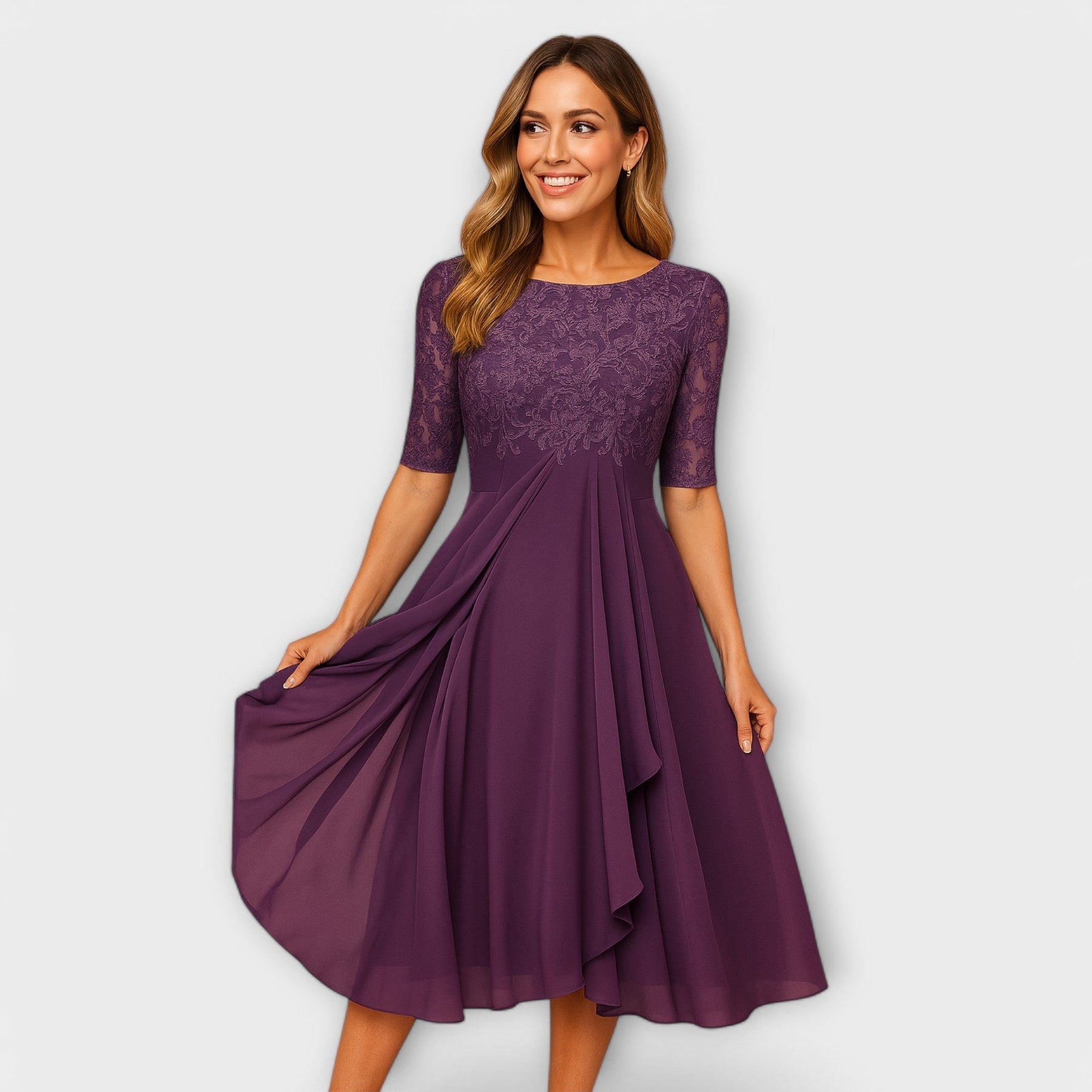 Karine™ - ELEGANT MIDI DRESS WITH LACE SLEEVES
