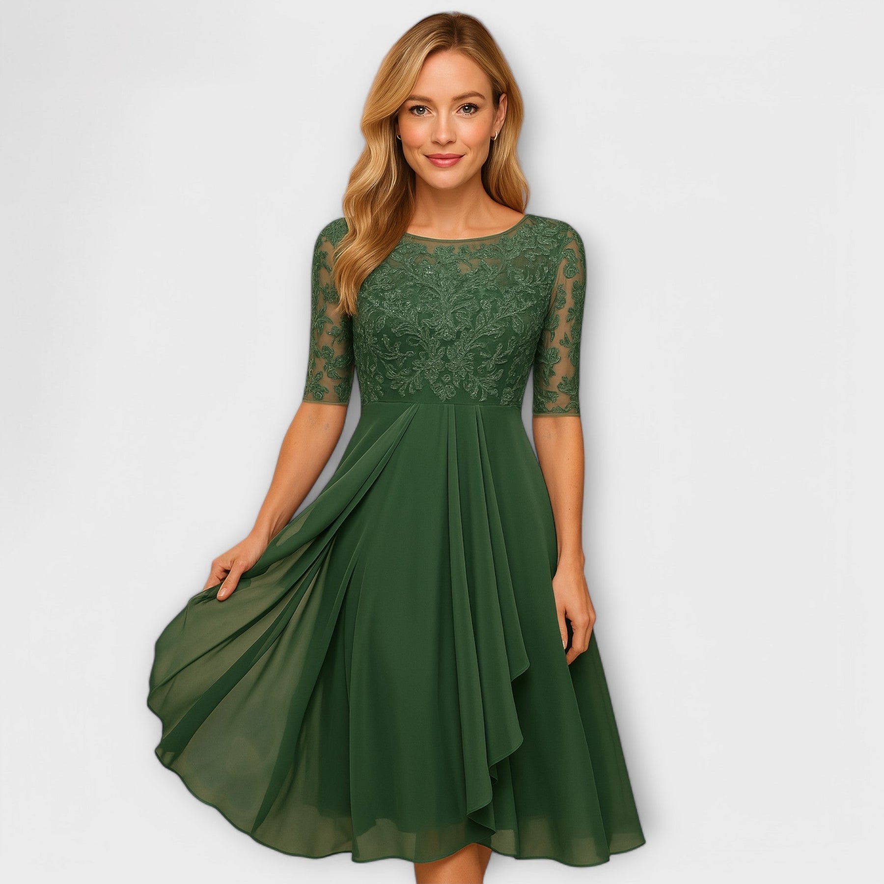 Karine™ - ELEGANT MIDI DRESS WITH LACE SLEEVES