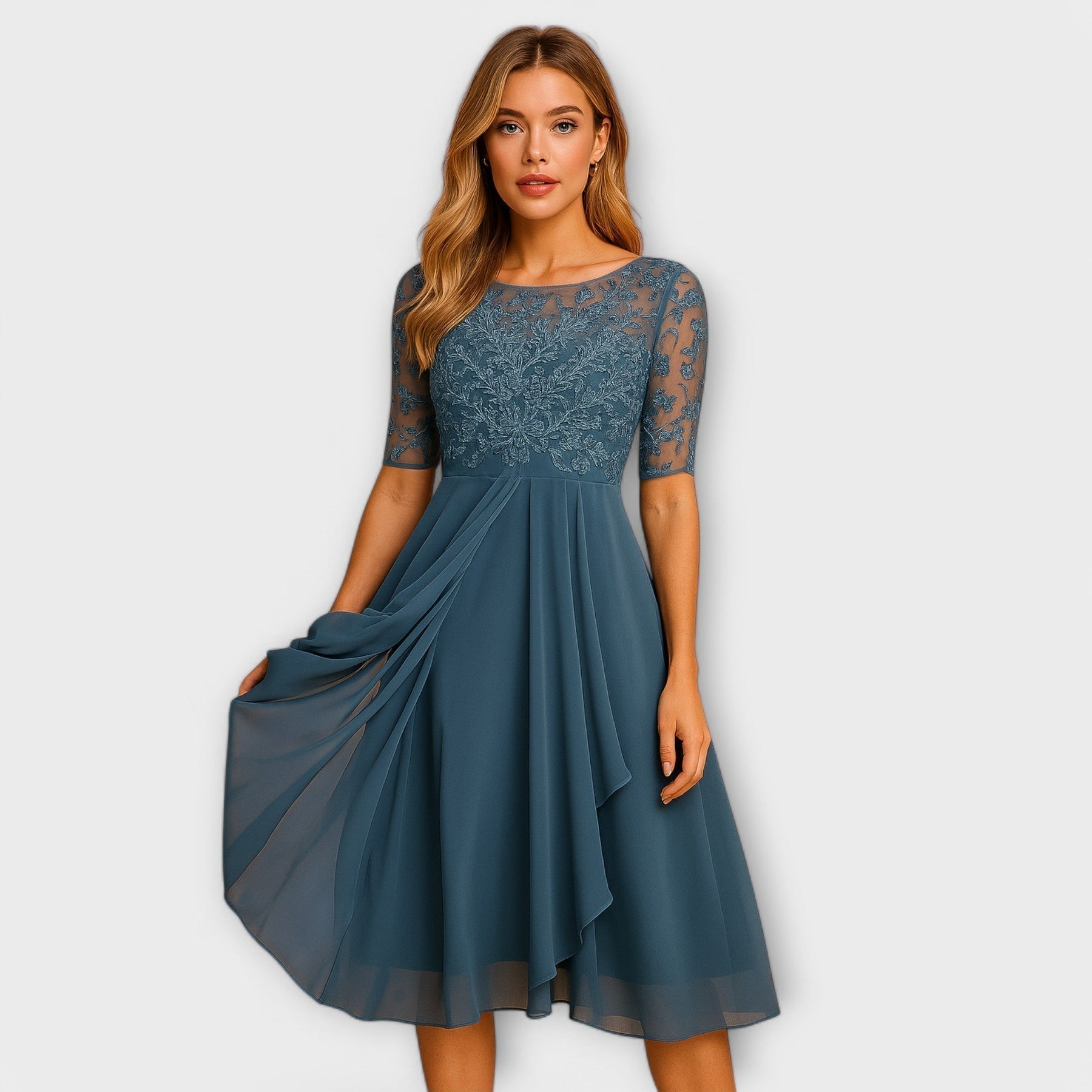 Karine™ - ELEGANT MIDI DRESS WITH LACE SLEEVES