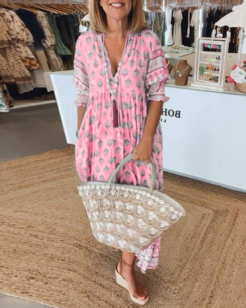 AIYRA™ - V-NECK PRINT DRESS