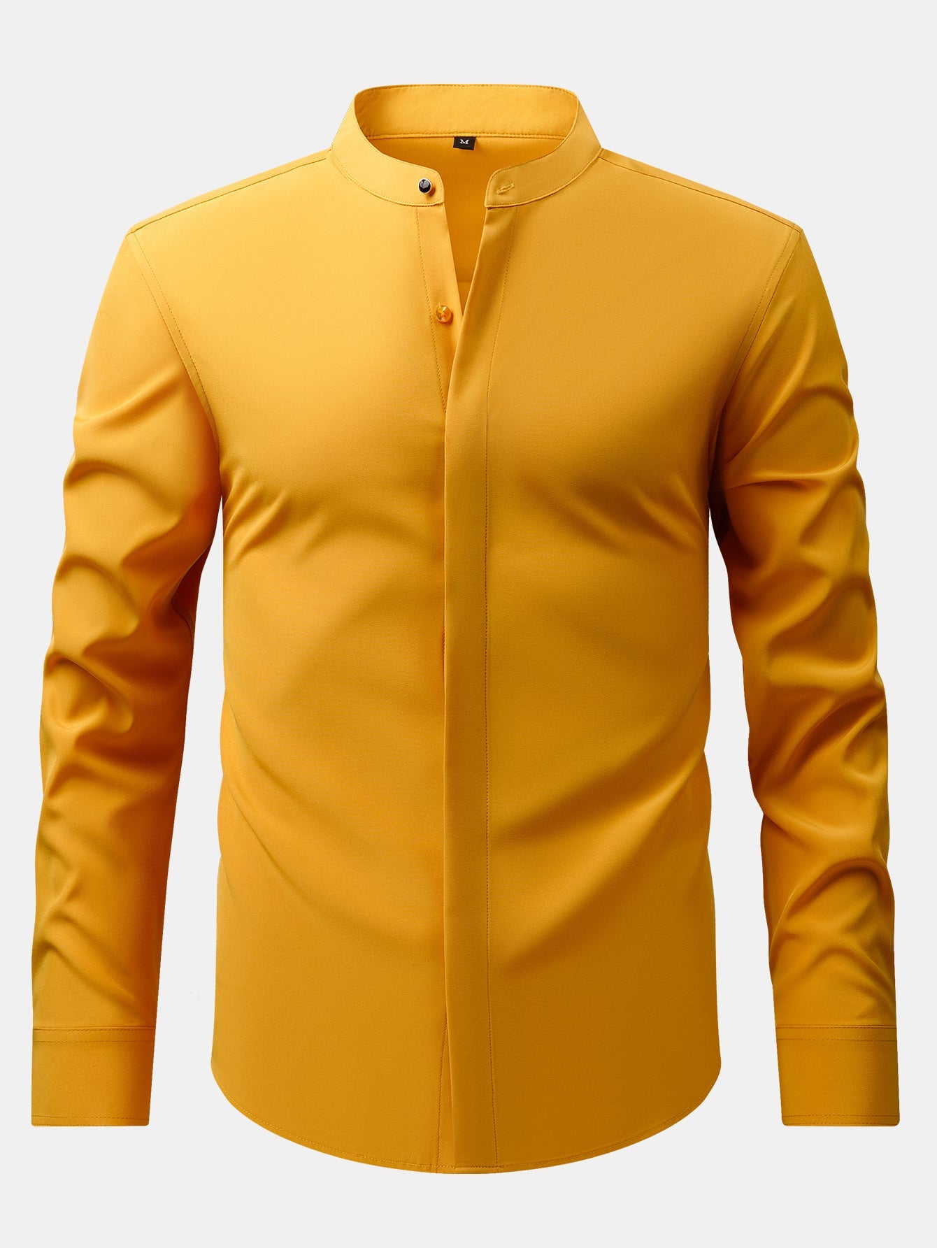 Wrinkle-Free Covered Button Placket Stand Collar Shirt