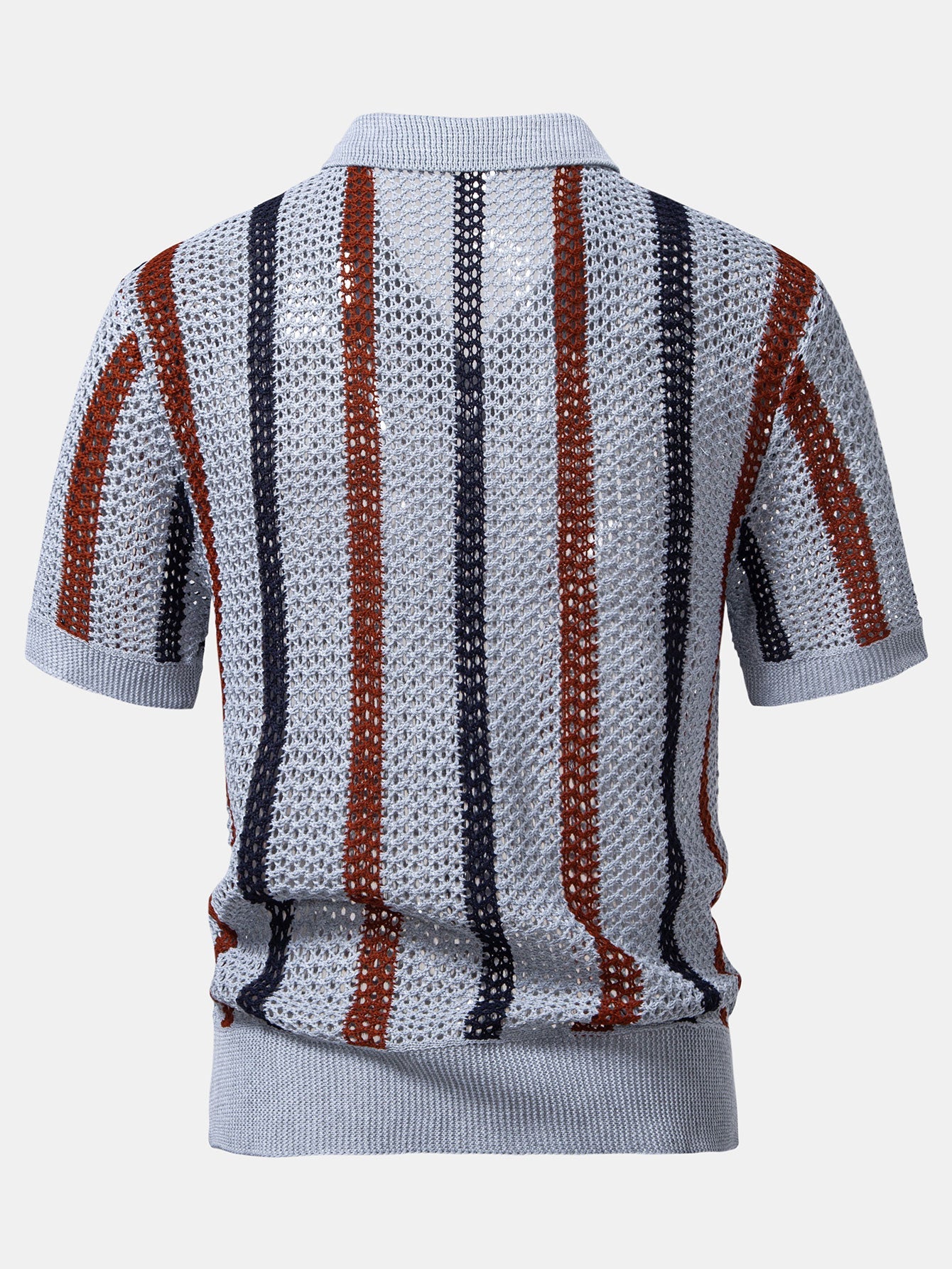 Striped Crocheted V-Neck Polo