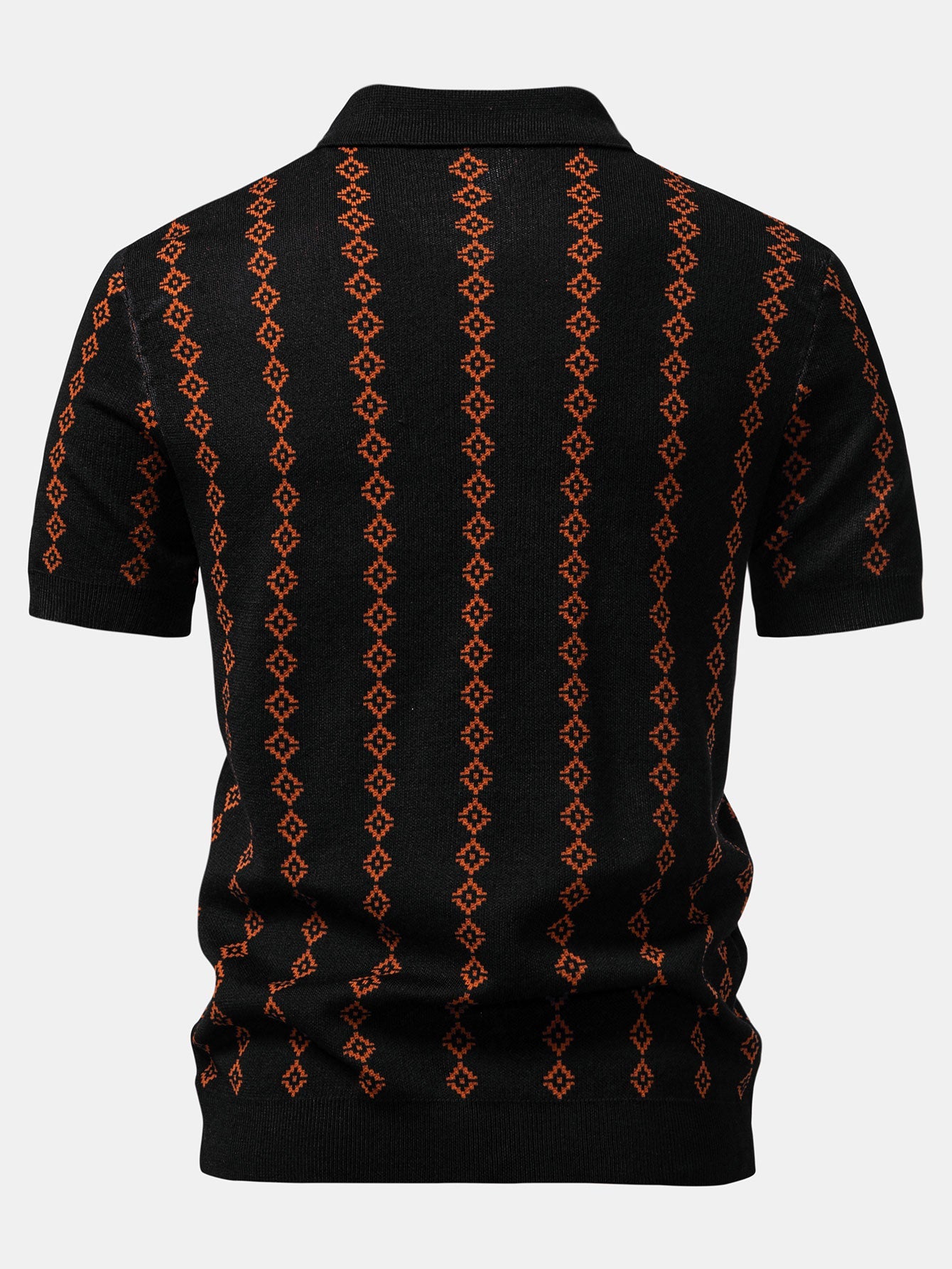 Geometric Knitted V-Neck Polo Shirt