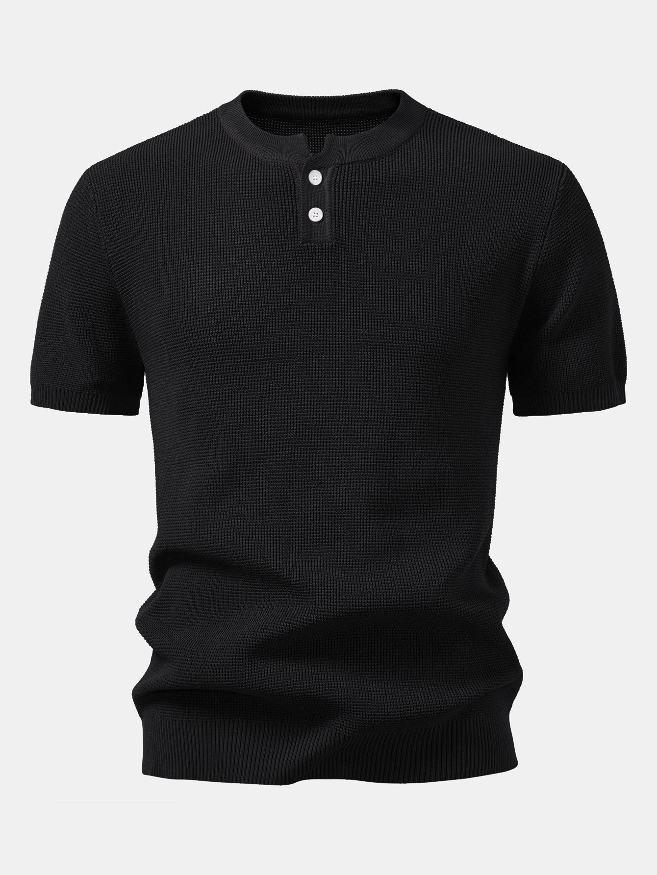 Waffle Structure Knitted Henley Shirt