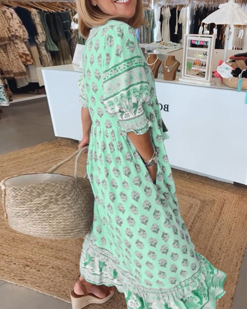 AIYRA™ - V-NECK PRINT DRESS