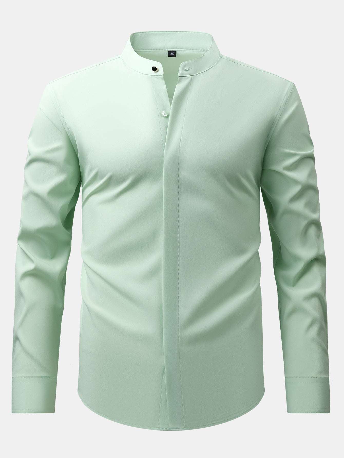 Wrinkle-Free Covered Button Placket Stand Collar Shirt