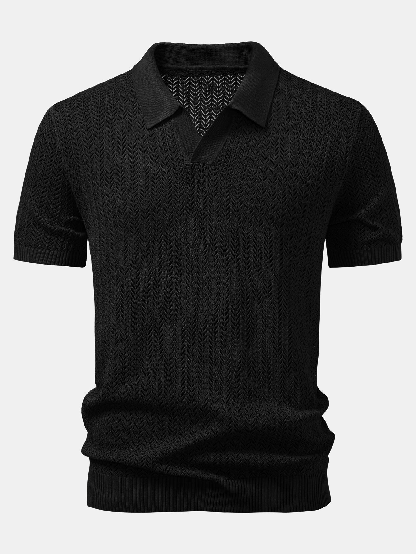Structured Knitted V-Neck Polo Shirt