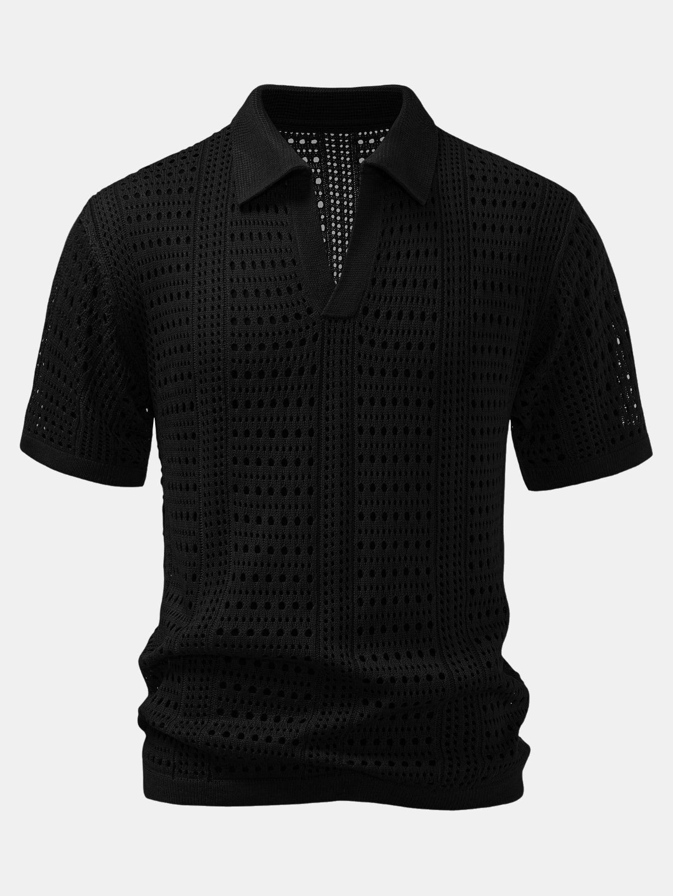 Hollow Out V-Neck Polo Shirt