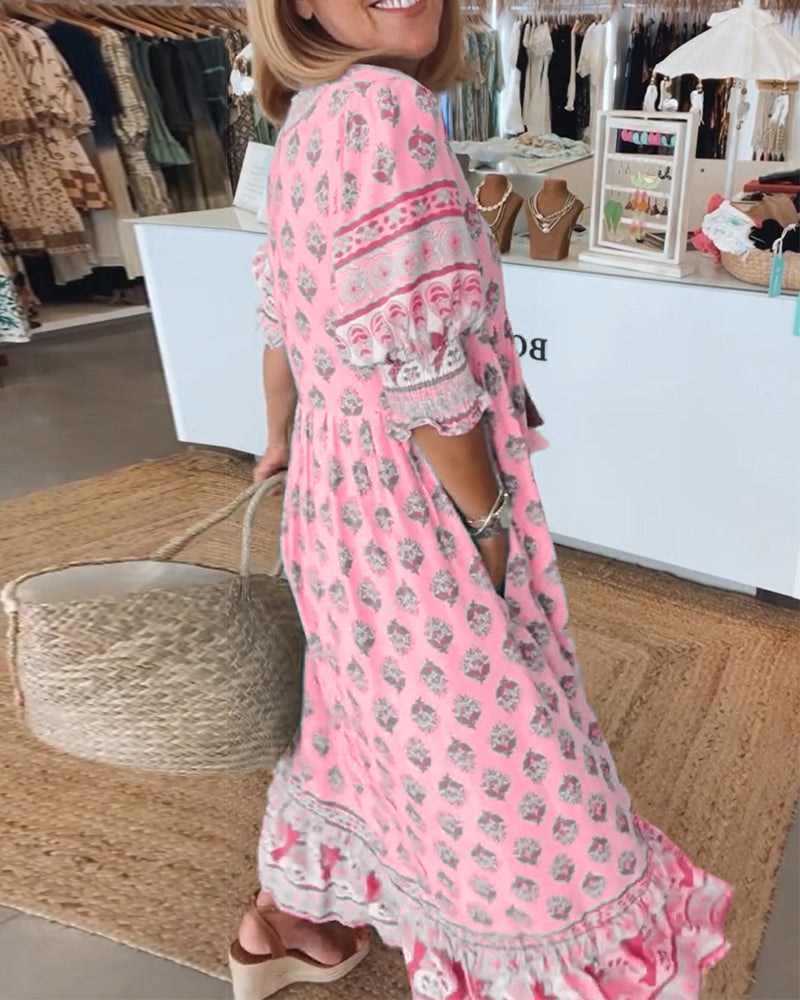 AIYRA™ - V-NECK PRINT DRESS