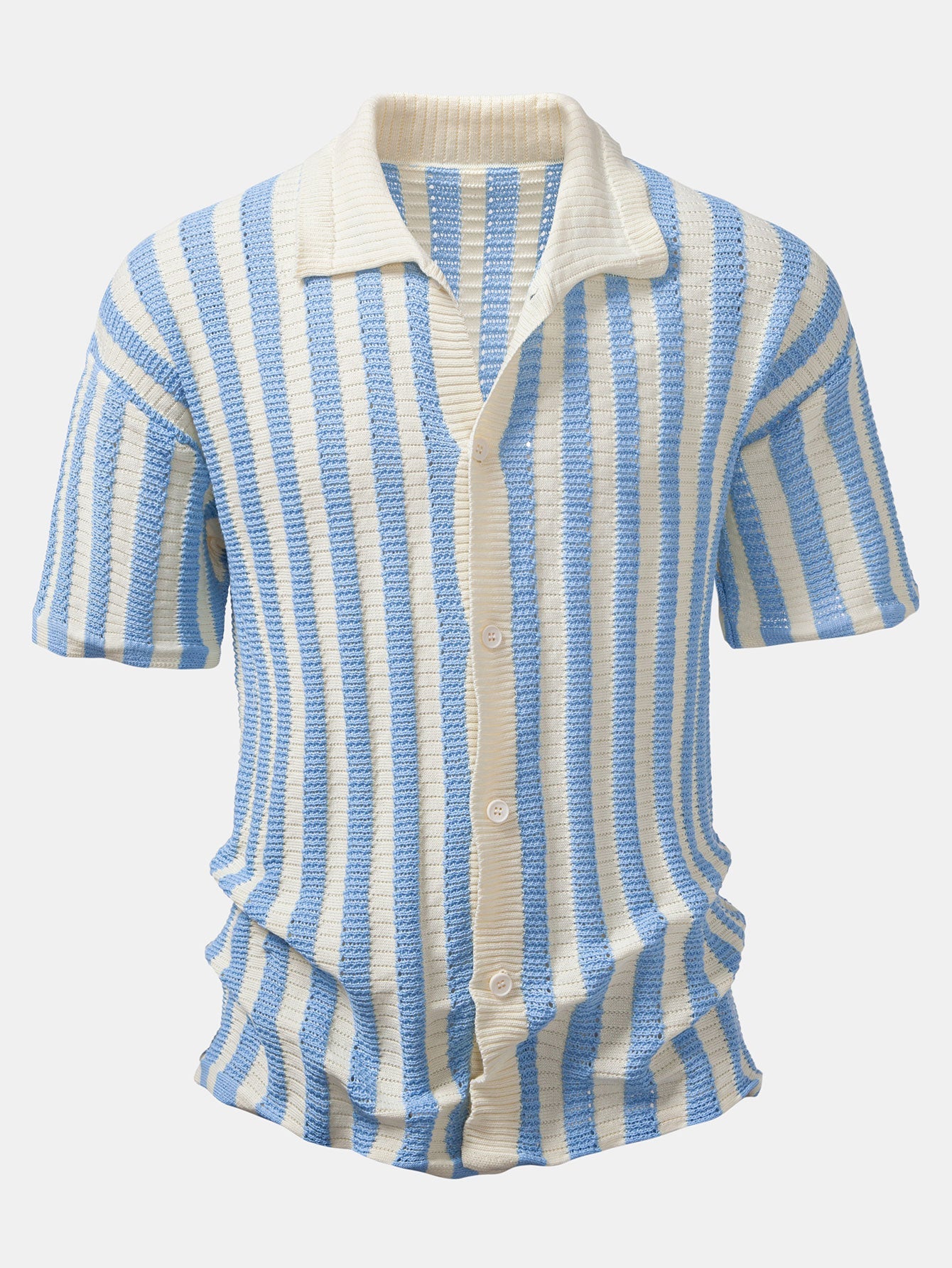 Shirt with Striped Crocheted Drop Shoulder