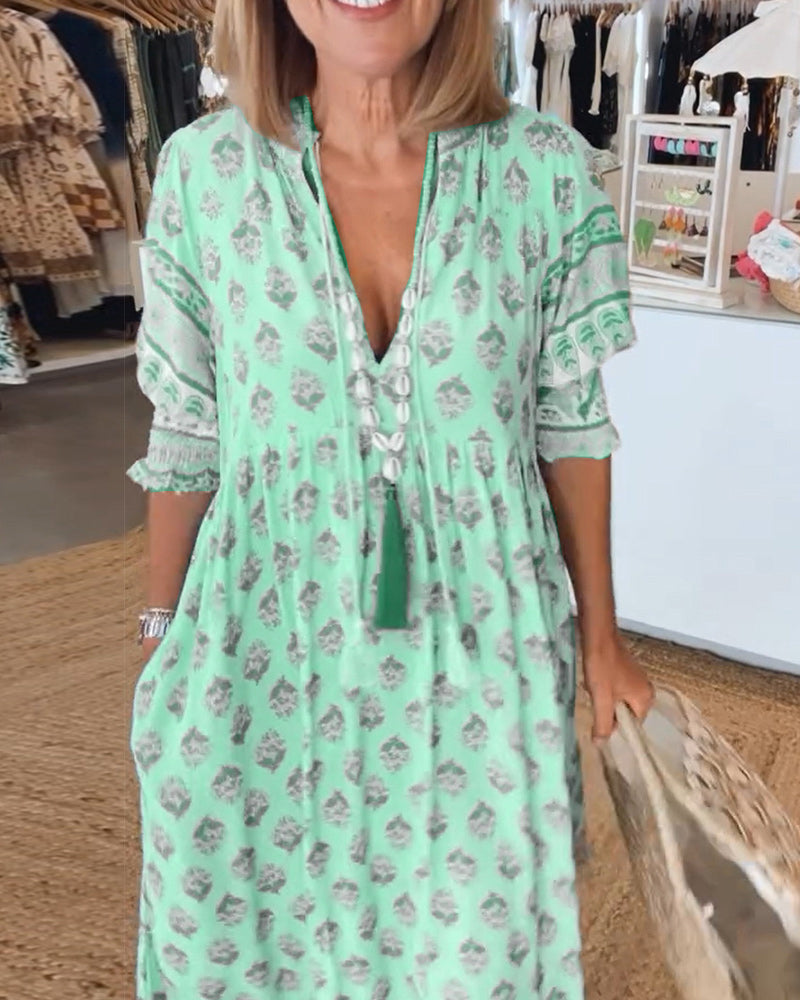 AIYRA™ - V-NECK PRINT DRESS