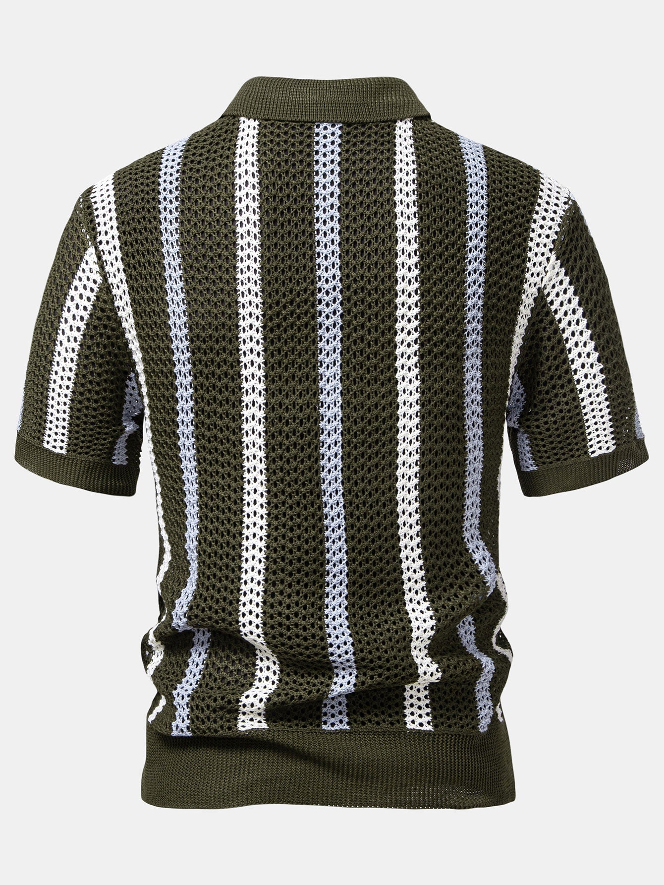 Striped Crocheted V-Neck Polo