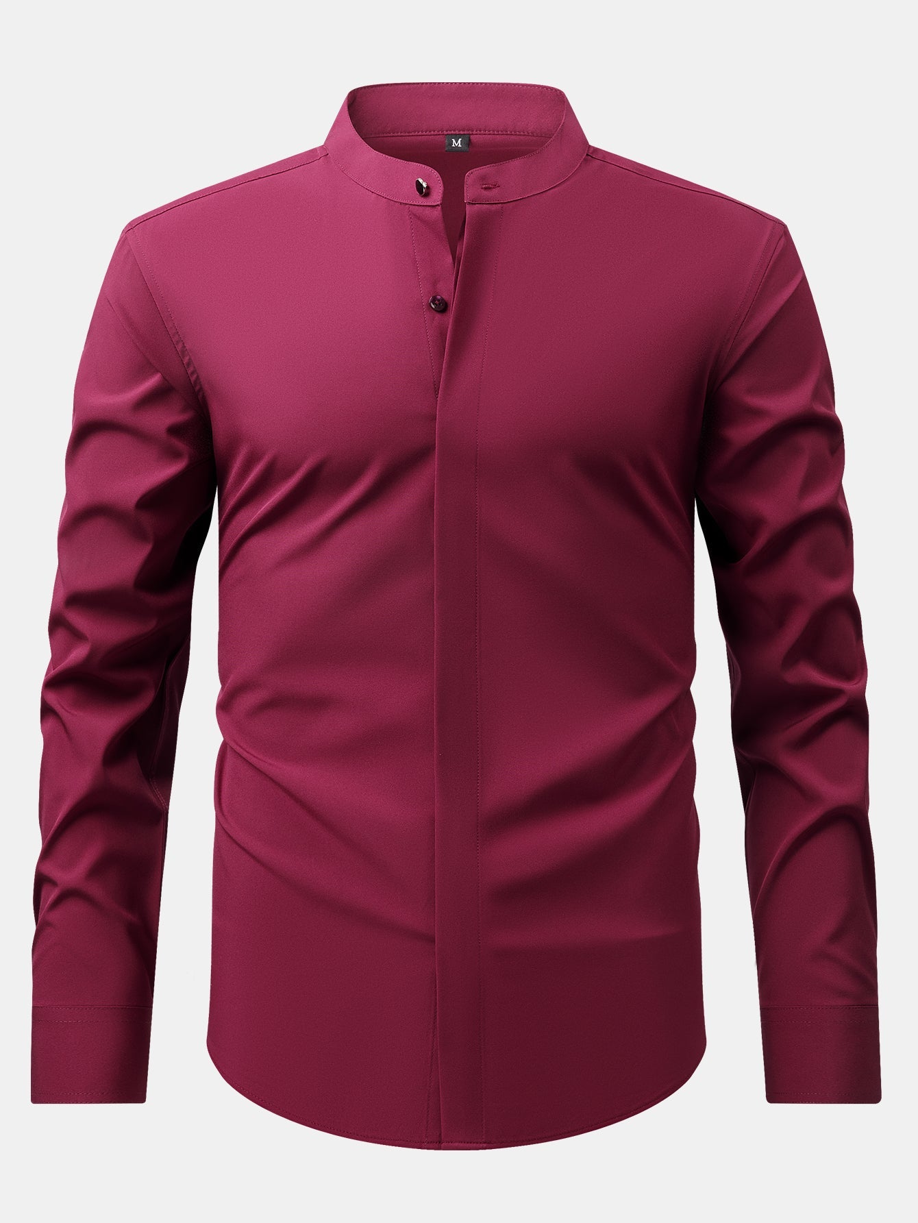 Wrinkle-Free Covered Button Placket Stand Collar Shirt