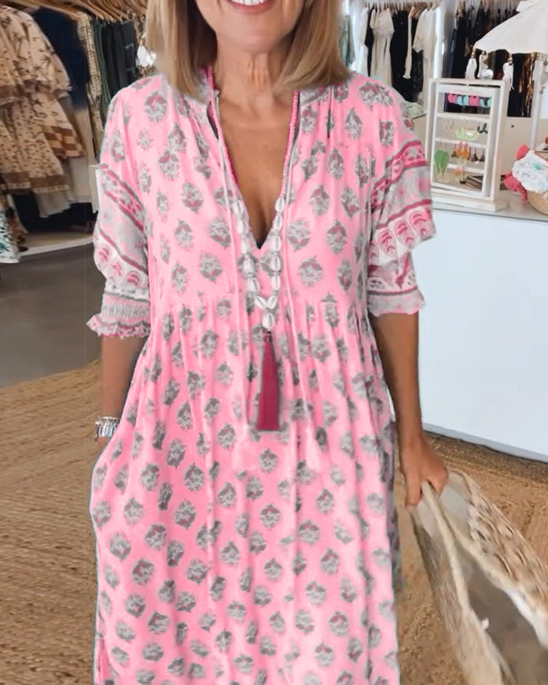 AIYRA™ - V-NECK PRINT DRESS