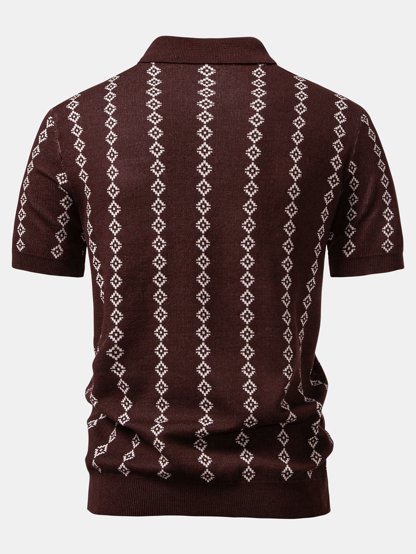 Geometric Knitted V-Neck Polo Shirt