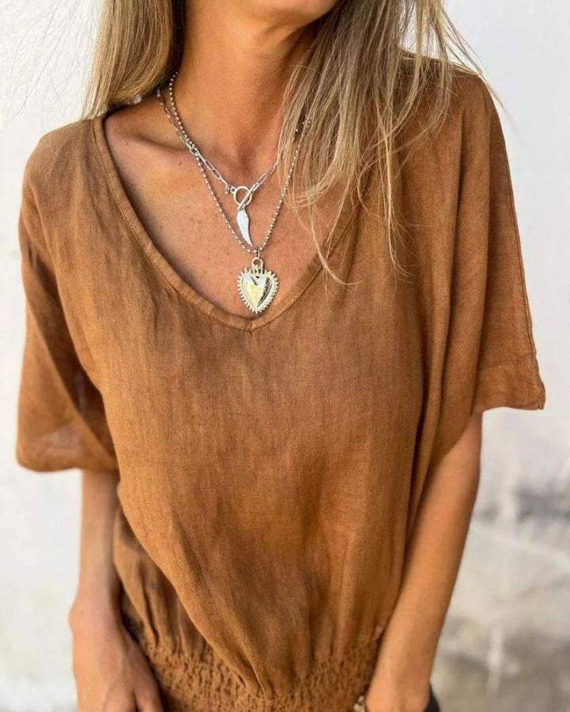 BOMIA™ - COMFORTABLE WAISTED T-SHIRT WITH V-NECKLINE