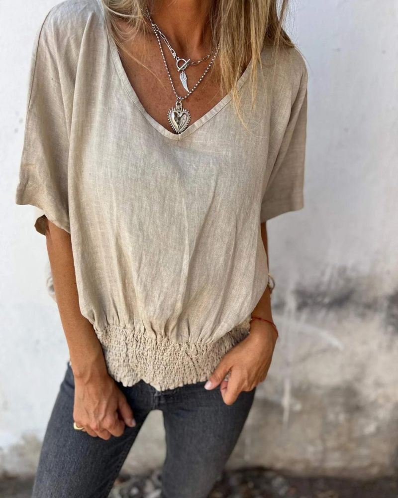 BOMIA™ - COMFORTABLE WAISTED T-SHIRT WITH V-NECKLINE