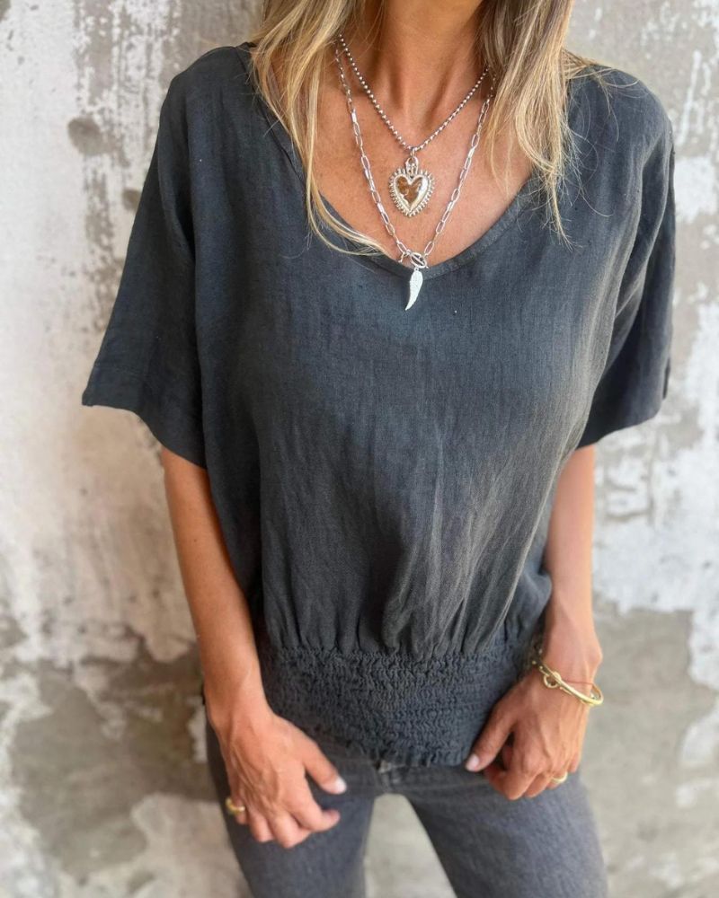 BOMIA™ - COMFORTABLE WAISTED T-SHIRT WITH V-NECKLINE
