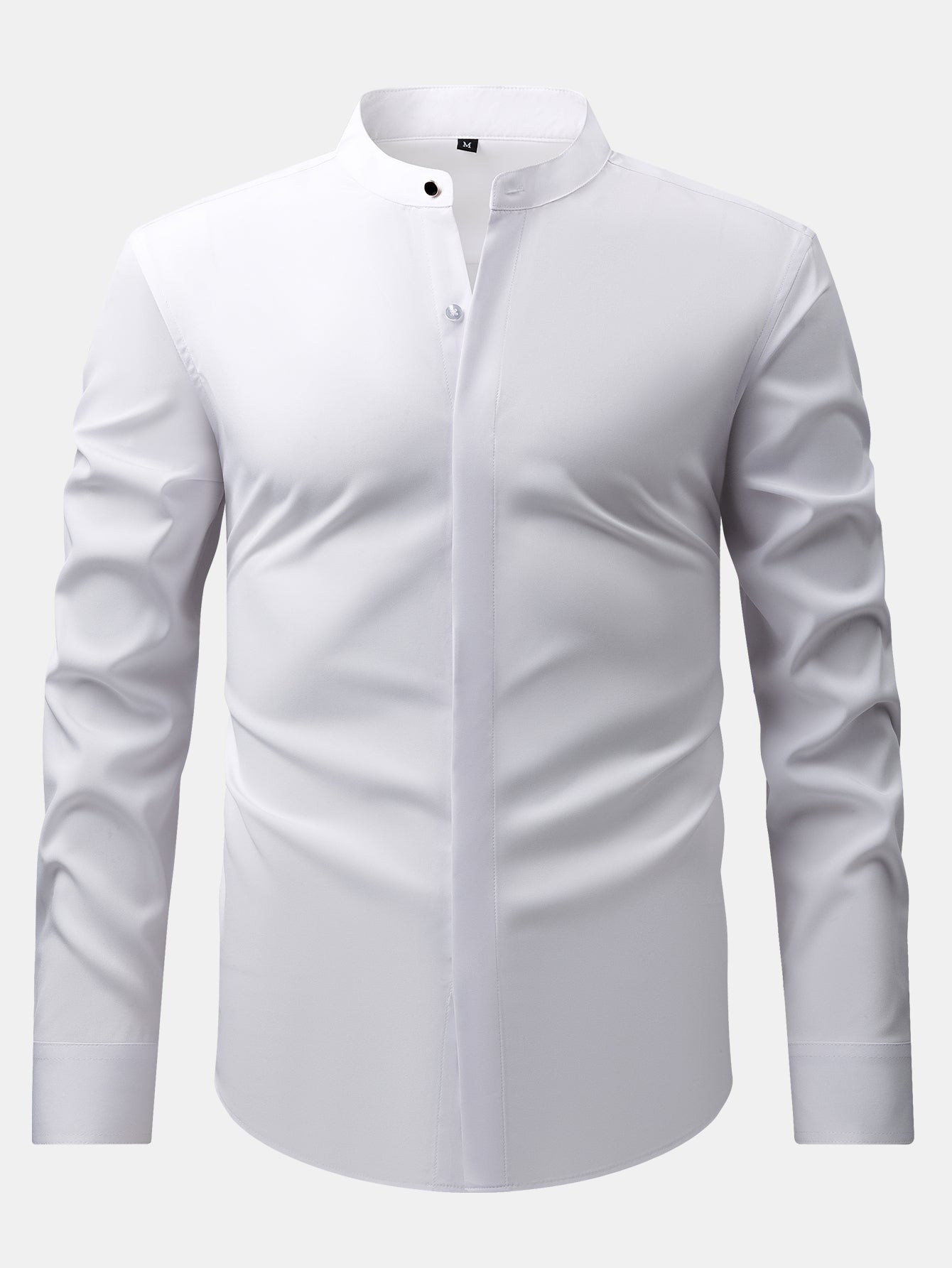 Wrinkle-Free Covered Button Placket Stand Collar Shirt
