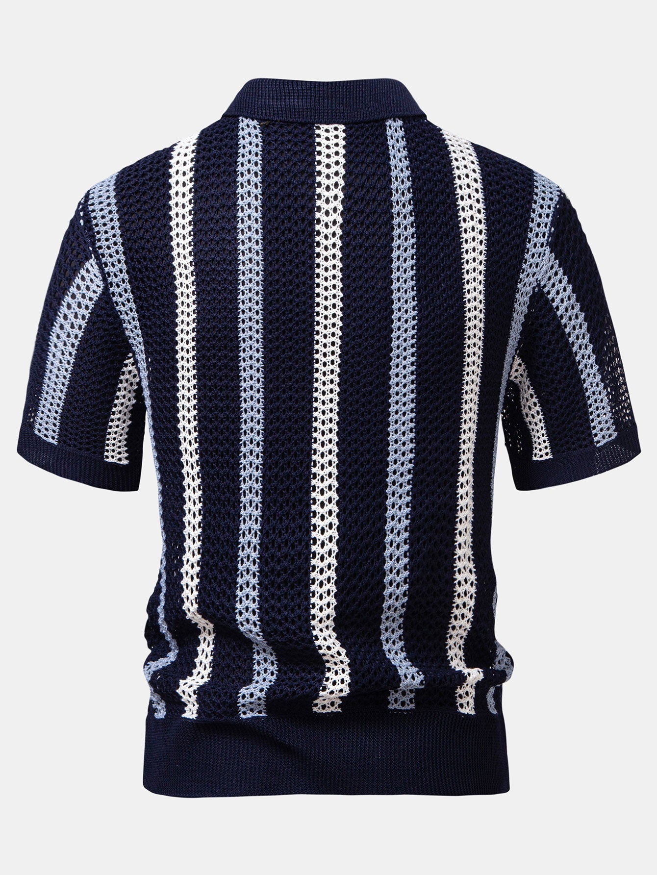 Striped Crocheted V-Neck Polo