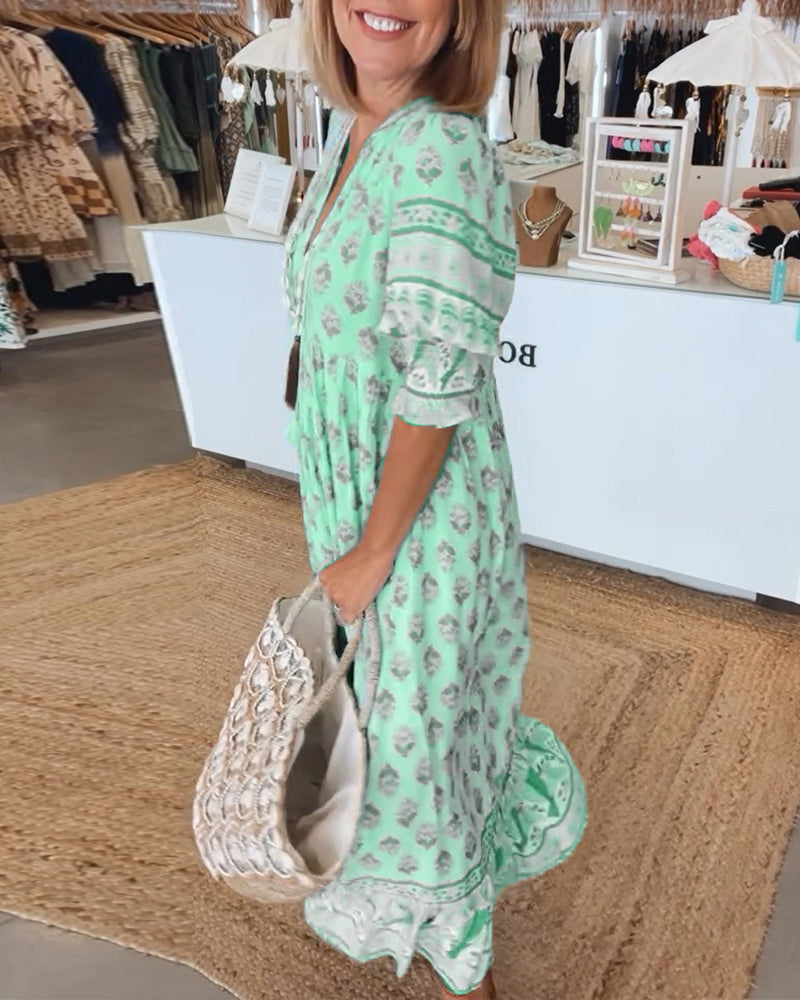 AIYRA™ - V-NECK PRINT DRESS