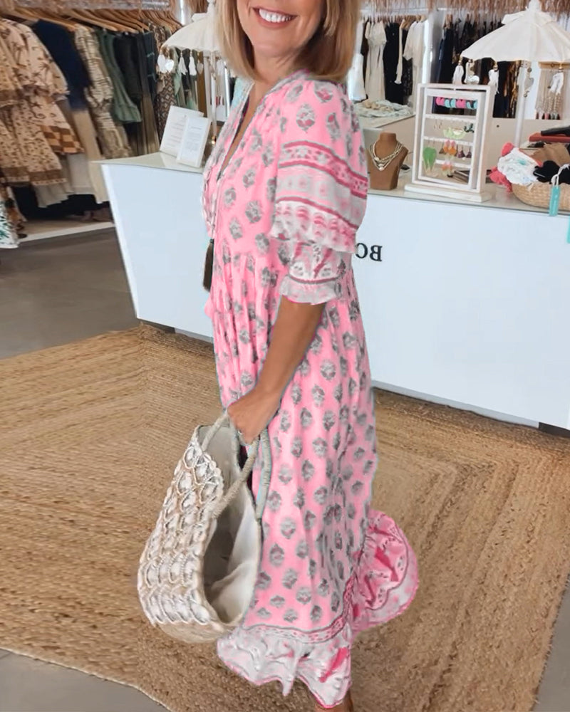 AIYRA™ - V-NECK PRINT DRESS