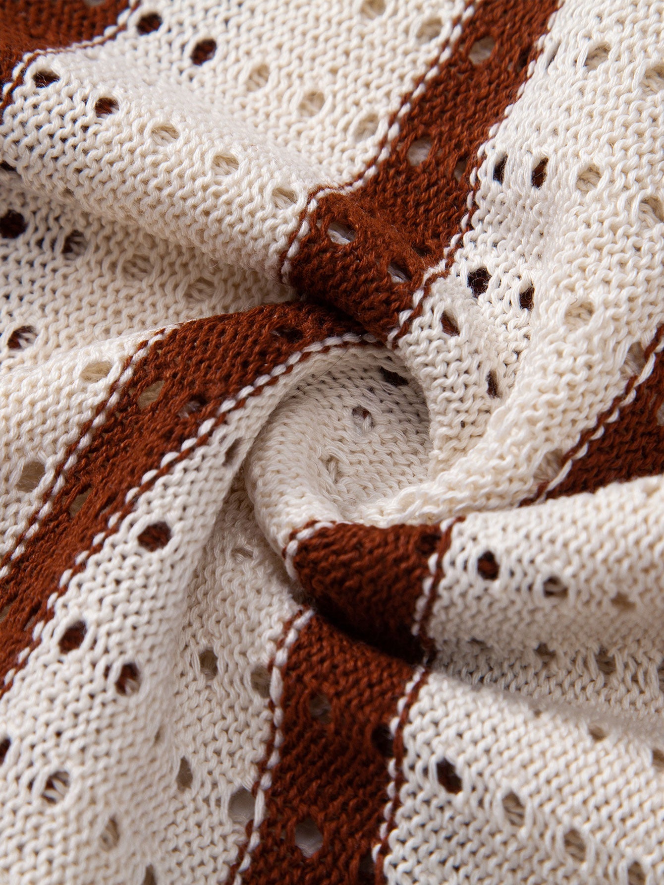 Striped eyelet knitted shirt