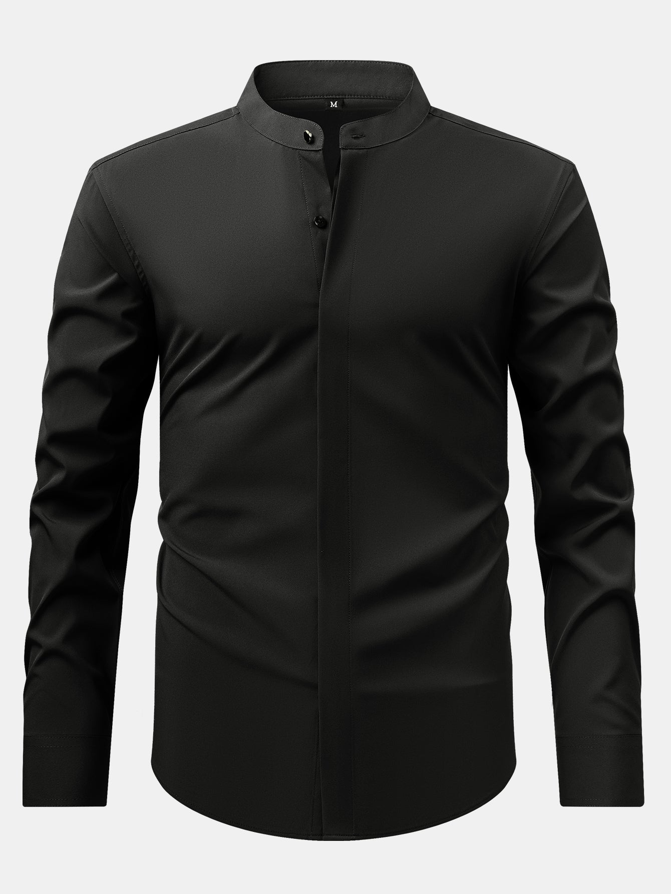 Wrinkle-Free Covered Button Placket Stand Collar Shirt