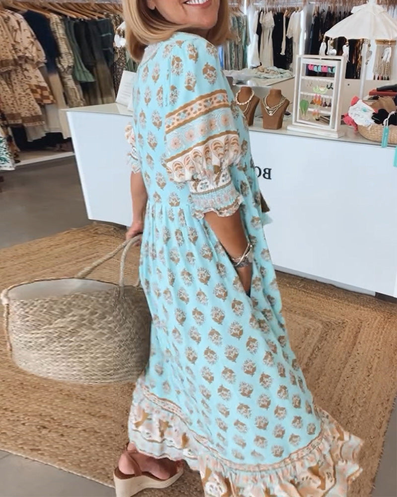 AIYRA™ - V-NECK PRINT DRESS