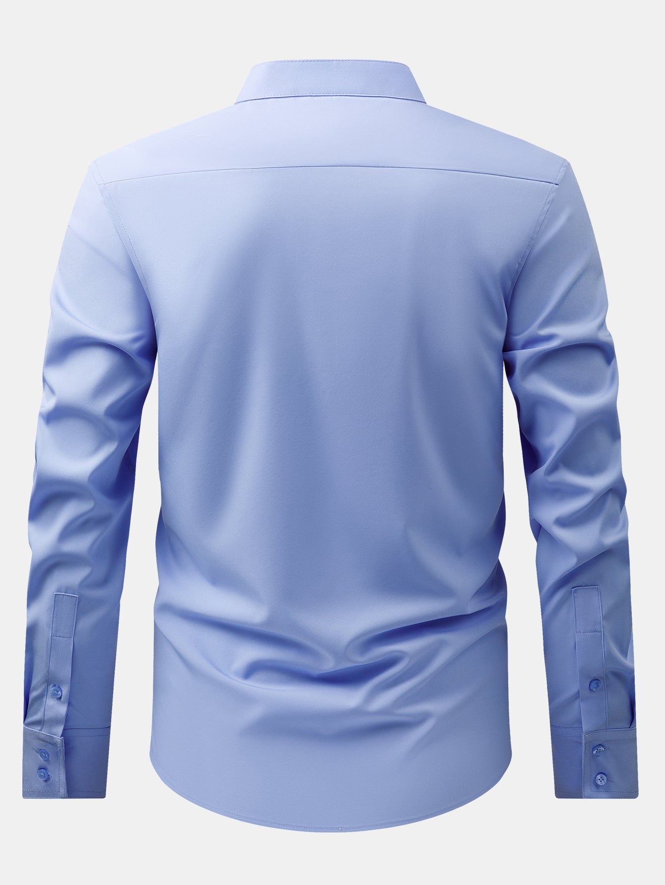 Wrinkle-Free Covered Button Placket Stand Collar Shirt