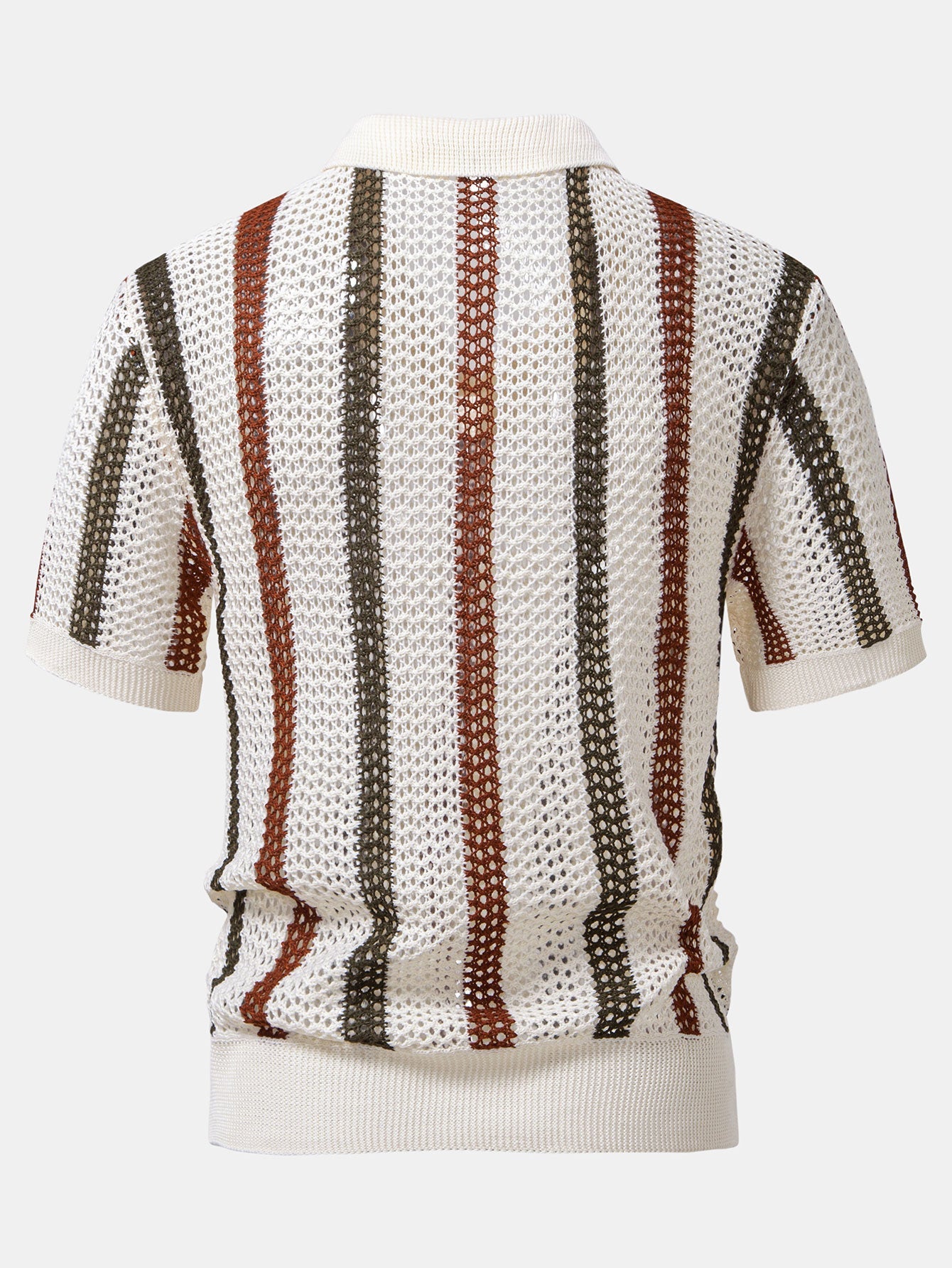 Striped Crocheted V-Neck Polo